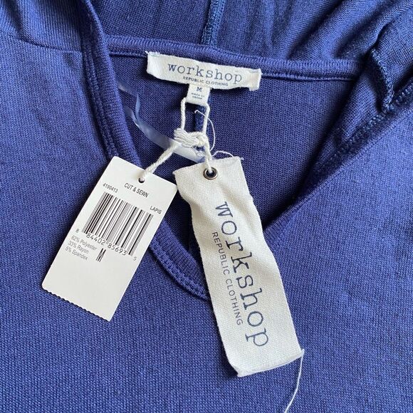 Workshop Republic Short Sleeve Thin Hooded Shirt Blue New Womens Stretch Medium - Picture 7 of 11